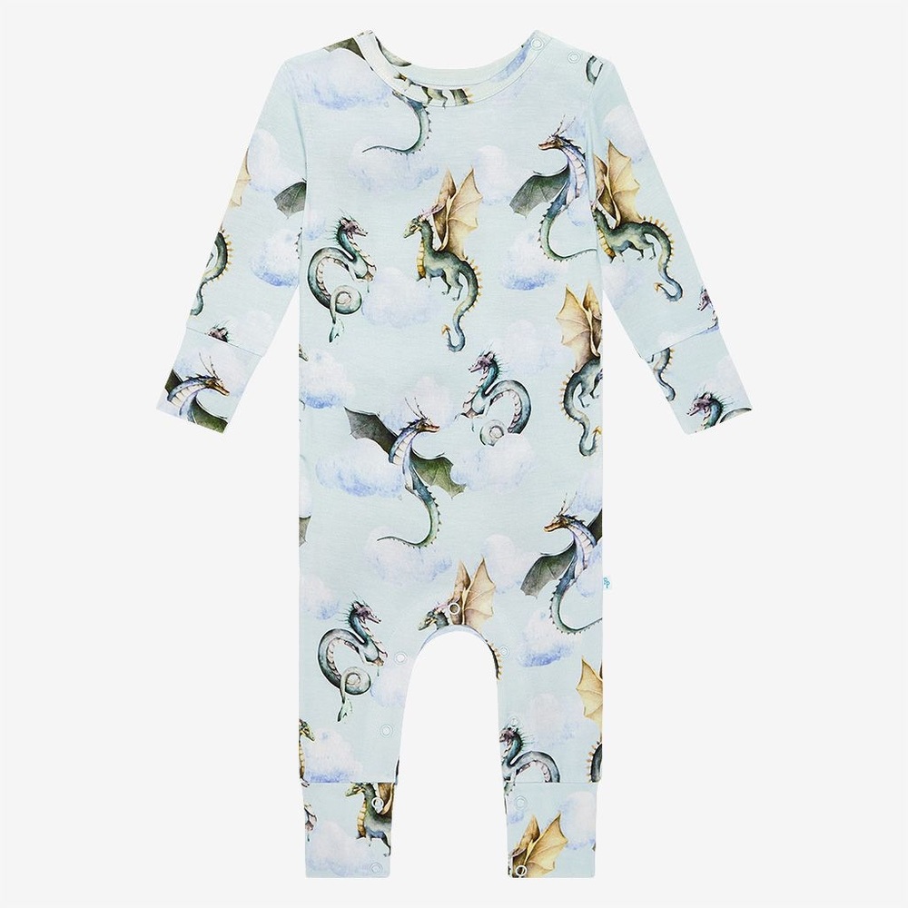 Posh Peanut Percy Long Sleeve Bamboo Snap Romper Dragon Cloud Blue 0-3M
